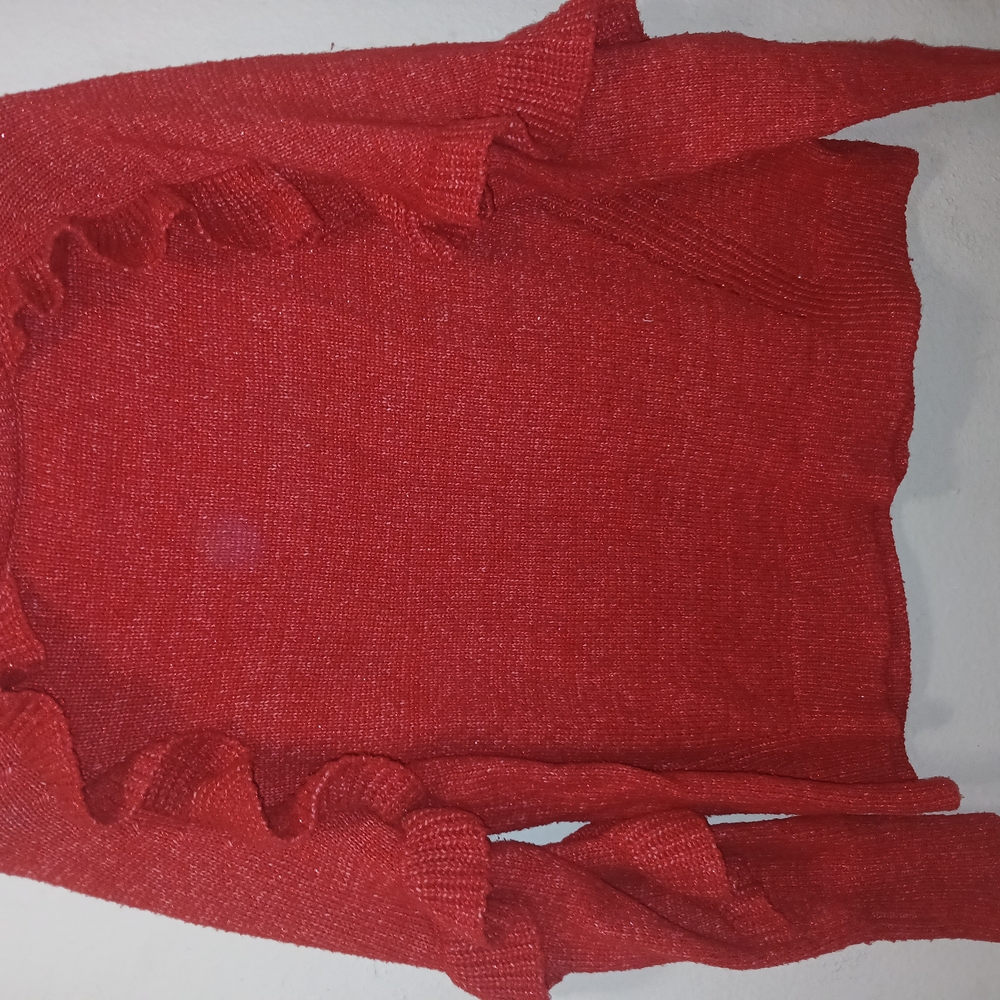 Red Women's Sweater with Ruffle Details